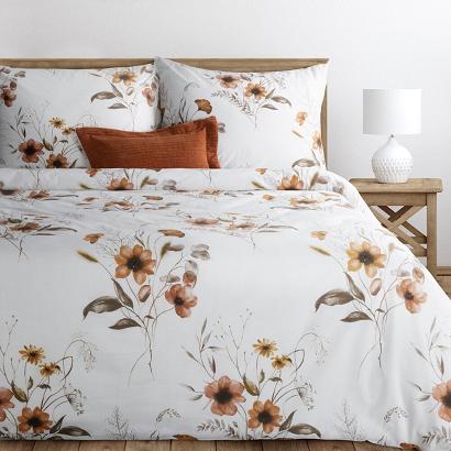 Pościel bawełniana CELINE 220x200 Eurofirany biała ruda kwiatowe bukiety