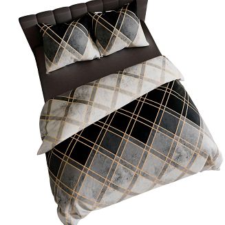 Komplet pościeli z bawełny satynowej CINDERA 160x200 czarna szara beżowa skośna krata