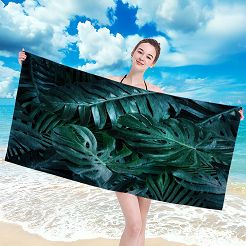 Ręcznik plażowy 100x180 czarny liście monstery