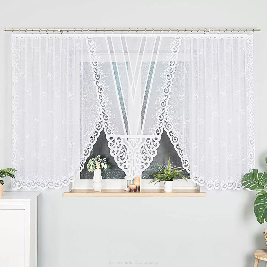 Firanka żakardowa gotowa na żabki ROZALIA 450x160 biała
