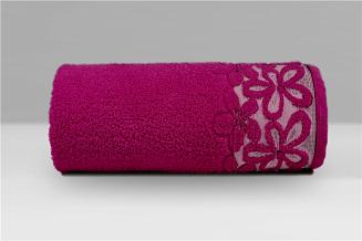 Ręcznik bawełniany Bella 70x140 fuksjowy z kwiatową bordiurą