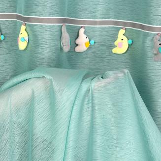 Firana gotowa na przelotkach 140x250 KIDS Eurofirany miętowa ozdobiona taśmą ze słonikami