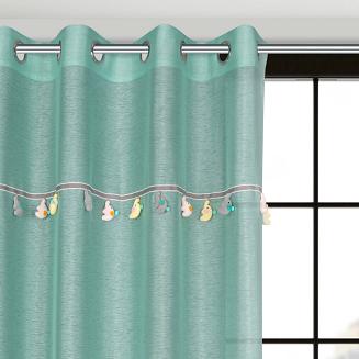 Firana gotowa na przelotkach 140x250 KIDS Eurofirany miętowa ozdobiona taśmą ze słonikami