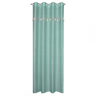 Firana gotowa na przelotkach 140x250 KIDS Eurofirany miętowa ozdobiona taśmą ze słonikami