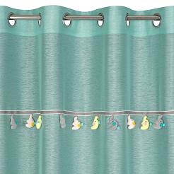 Firana gotowa na przelotkach 140x250 KIDS Eurofirany miętowa ozdobiona taśmą ze słonikami