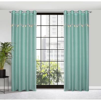 Firana gotowa na przelotkach 140x250 KIDS Eurofirany miętowa z trójwymiarowymi słonikami