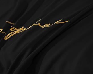 Pościel 160x200 czarna złoty haft satynowa lamówka