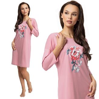 Koszula damska LUNA kod 128 różowa / duży kwiat