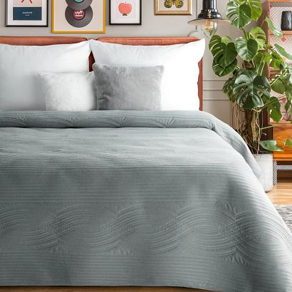 Narzuta dekoracyjna VELVET2 170x210 srebrna pikowana w fantazyjny geometryczny wzór