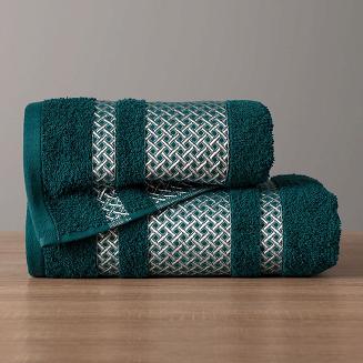 Ręcznik bawełniany LIONEL 70x140 petrolowy ze srebrną bordiurą