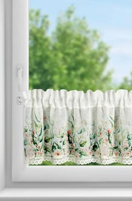 Firana gotowa zazdrostka ESTERA 150x30 Eurofirany biała zielona różowa liście kwiaty koronka
