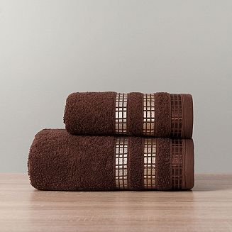 Ręcznik bawełniany LUXURY 50x90 brązowy z bordiurą w geometryczne pasy