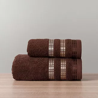 Ręcznik bawełniany LUXURY 50x90 brązowy z bordiurą w geometryczne pasy