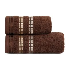 Ręcznik bawełniany LUXURY 50x90 brązowy z bordiurą w geometryczne pasy