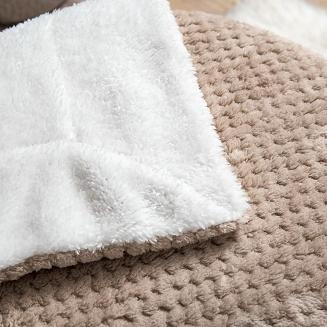 Koc narzuta Sherpa 150x200 taupe biały dwustronny baranek
