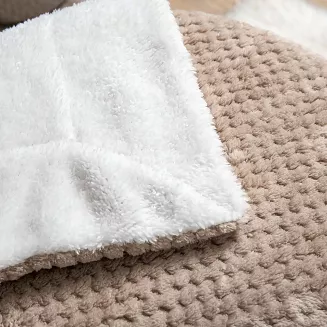 Koc narzuta Sherpa 150x200 taupe biały dwustronny baranek