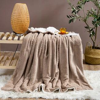 Koc narzuta Sherpa 150x200 taupe biały dwustronny baranek