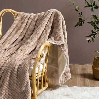 Koc narzuta Sherpa 150x200 taupe biały dwustronny baranek