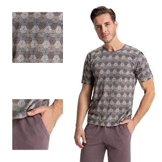 Piżama męska LUNA kod 726 beżowa w geometryczny wzór