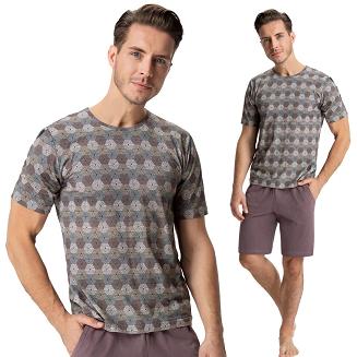 Piżama męska LUNA kod 726 beżowa w geometryczny wzór