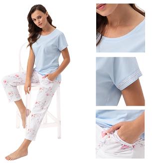 Piżama damska LUNA kod 667 niebieska biała kwiaty koronka