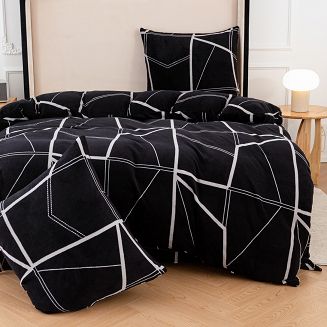 Pościel polarowa 220x200 welur czarna geometria