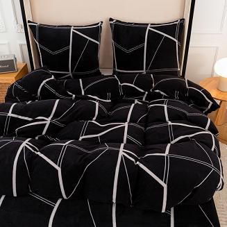 Pościel polarowa 220x200 welur czarna geometria