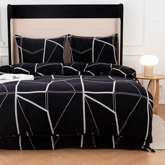 Pościel polarowa 220x200 welur czarna geometria