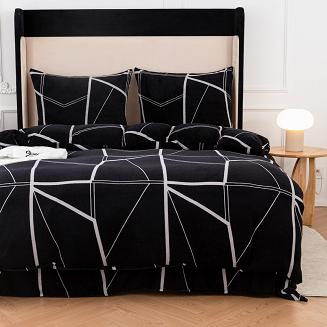 Pościel polarowa 220x200 welur czarna geometria