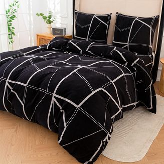 Pościel polarowa 220x200 welur czarna geometria