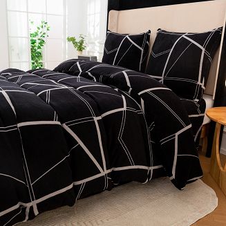 Pościel polarowa 220x200 welur czarna geometria