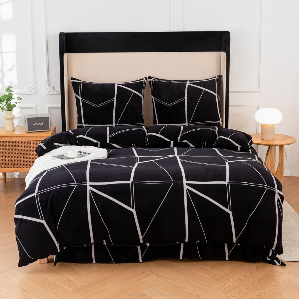 Pościel polarowa 220x200 welur czarna geometria