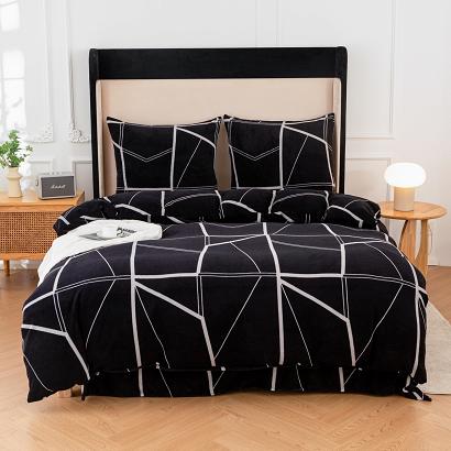 Pościel polarowa 220x200 welur czarna geometria