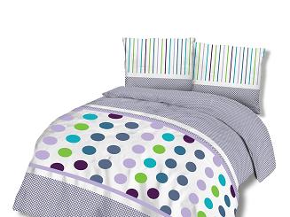 Pościel bawełniana 160x200 COTTONLOVE biała fioletowa kroki paski