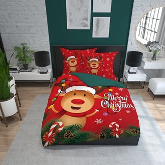 Pościel bawełniana świąteczna 200x220 wzór renifer rudolf