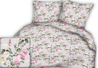 Pościel bawełniana 160x200 wzór angielskie róże na szarym tle