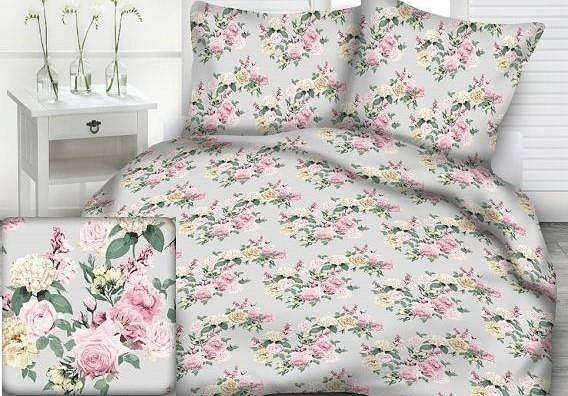 Pościel bawełniana 160x200 wzór angielskie róże na szarym tle