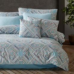 Pościel satyna bawełniana NENSI 160x200 błękitna szara w geometrycznym wzorze