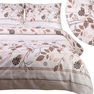 Pościel bawełniana COTTONLOVE 160x200 beżowa brązowa dekoracyjne kwiaty