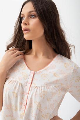 Koszula damska LUNA kod 82 ecru w łososiowe miodowe kopry