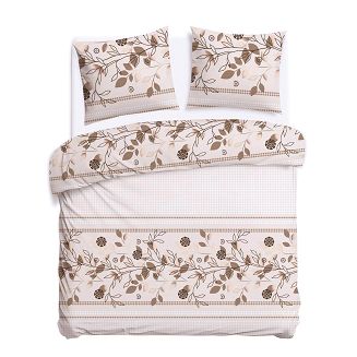 Pościel bawełniana COTTONLOVE 220x200 beżowa brązowa dekoracyjne kwiaty