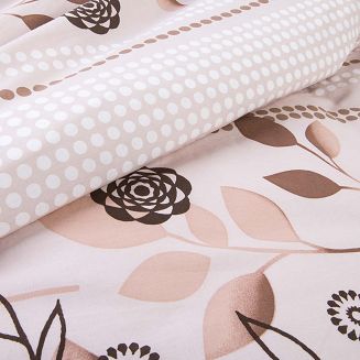 Pościel bawełniana COTTONLOVE 220x200 beżowa brązowa dekoracyjne kwiaty