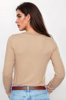 Koszulka damska z długim rękawem z prążkowanej wiskozy Eleonor beżowa