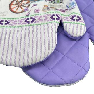 Rękawice kuchenne 18x27 z magnesem 2 szt. kremowe wrzosowe lawendowy raj