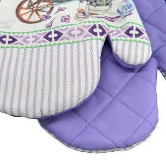 Rękawice kuchenne 18x27 z magnesem 2 szt. kremowe wrzosowe lawendowy raj