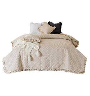 Narzuta dekoracyjna RUFFY 240x260 pikowana z falbanką beżowa
