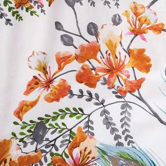Pościel bawełniana COTTONLOVE 180x200 biała pomarańczowa tropikalne kwiaty