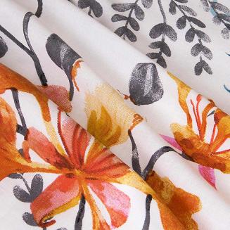 Pościel bawełniana COTTONLOVE 180x200 biała pomarańczowa tropikalne kwiaty