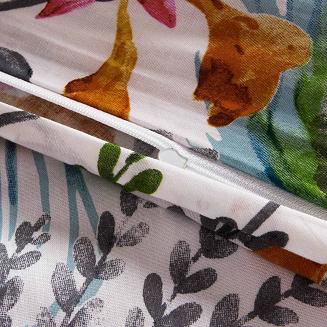 Pościel bawełniana COTTONLOVE 180x200 biała pomarańczowa tropikalne kwiaty