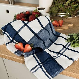 Ścierka kuchenna bawełna egipska KRATI 50x70 kratka biała granatowa